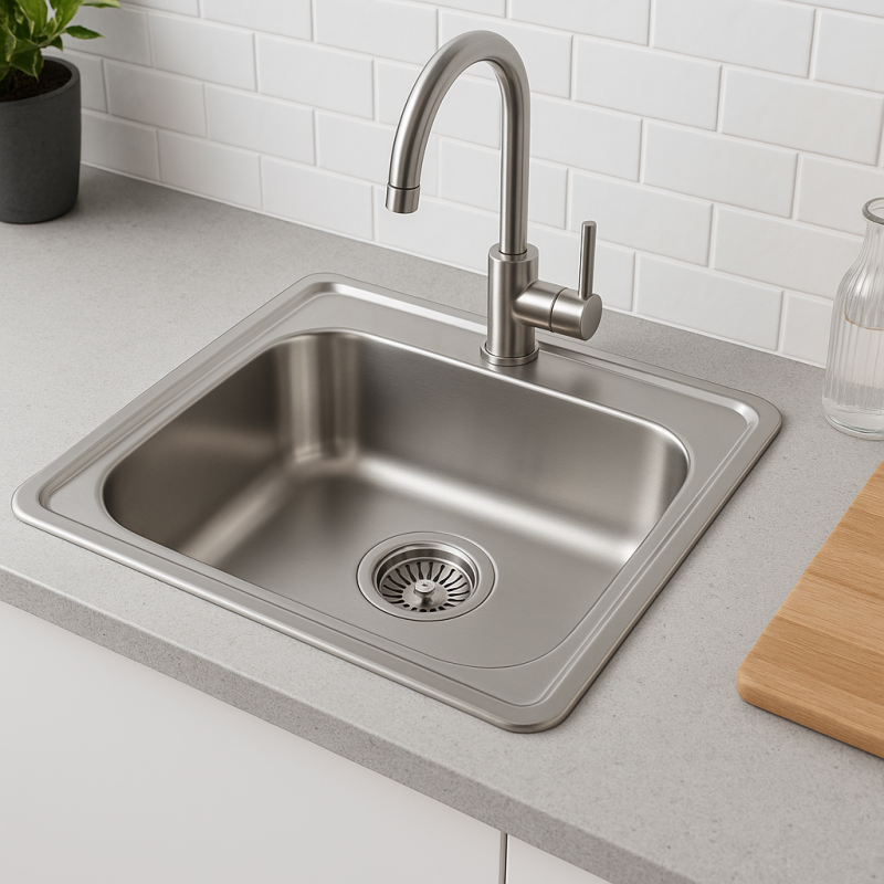 Aquadesign Basic square stainless steel sink 48x48cm surface-mounted with tap hole 1208956284